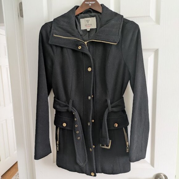 GUESS Black Wool Peacoat - Picture 2 of 5